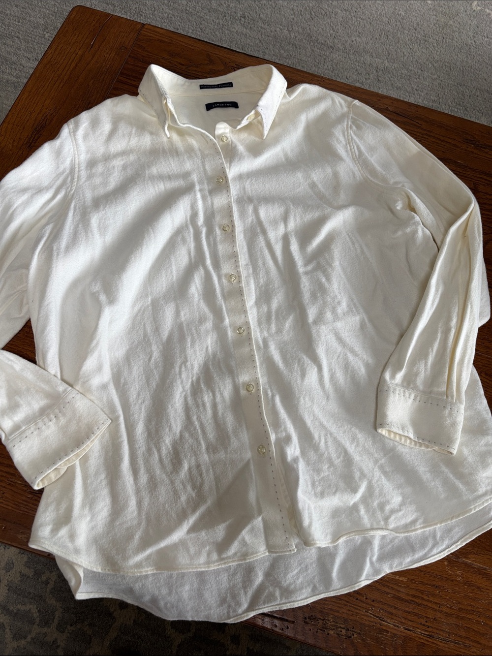 Lands End Portuguese Flannel Shirt Women’s Cotton Button Up Ivory Cream Size 2X - Picture 1 of 10
